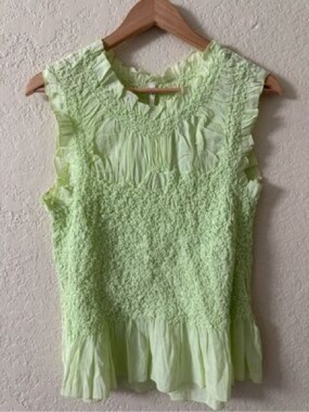 Anthropologie Sleeveless Ruffle Smocked Blouse in Mint